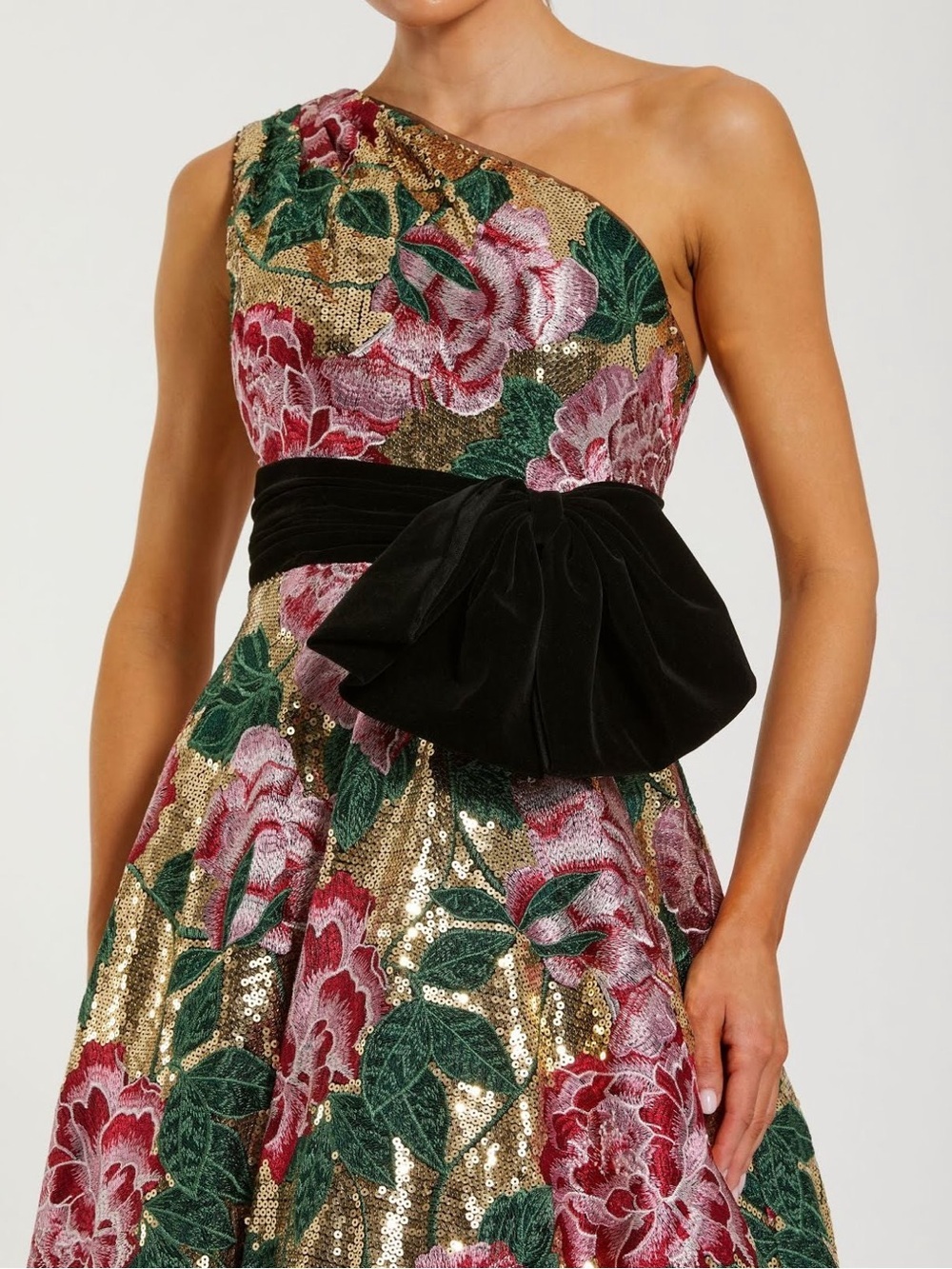 Mac Duggal 21194 One Shoulder Sequin Ball Gown With Velvet Bow Size 16 NWOT - Picture 2 of 12